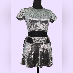 Club Exx Silver Crushed Velvet Dance Rave Techno Outfit Set Dolls Kill